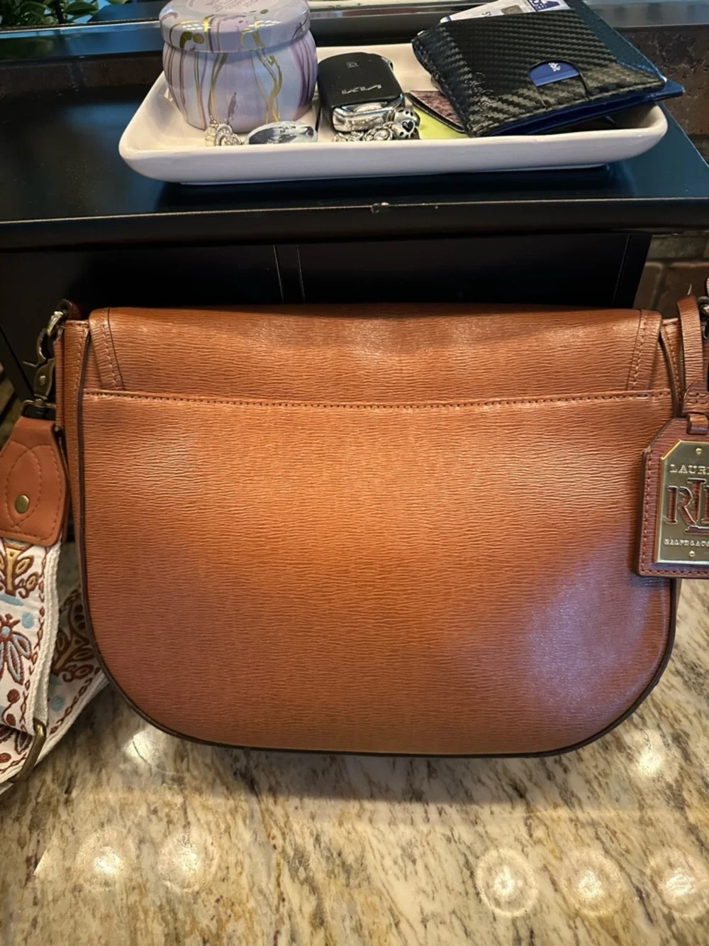 Ralph Lauren Tan Leather Crossbody with Embroidered Strap - Picture 4 of 7